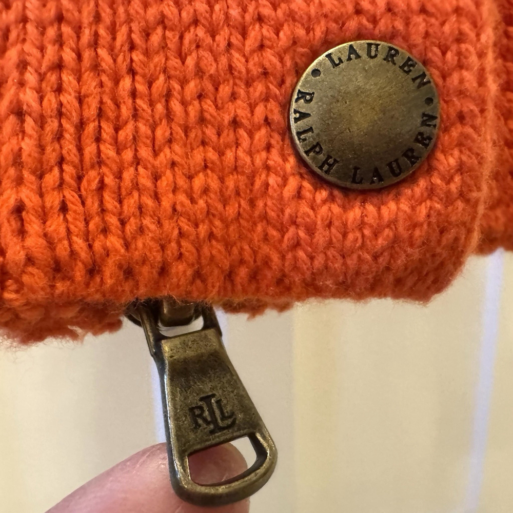 Lauren Ralph Lauren Knit Sweater Coat Size:M Orange Cardigan Full Zip Button - Picture 11 of 16